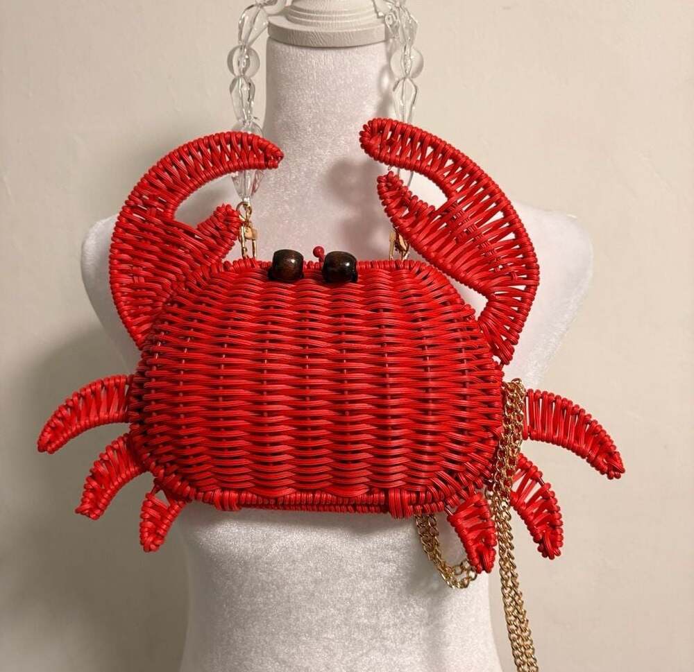 Tommy Bahama Red Wicker Crab Novelty Crossbody Bag Coastal Resort Nautical - Picture 2 of 5